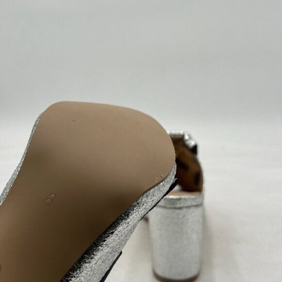 XYD Silver Open Toe Mules with Fringe Slip On High Chunky Heels Summer Sandals - Picture 6 of 8